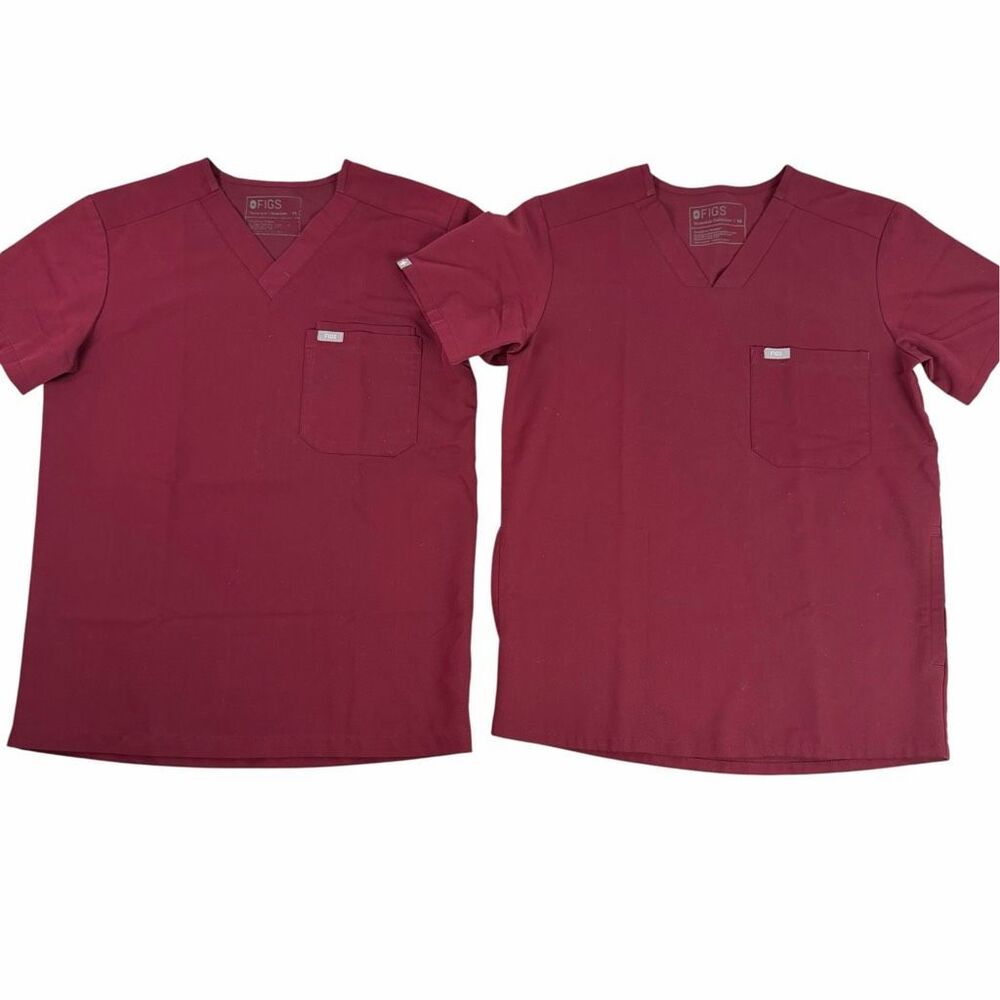 Figs Men’s Burgundy Scrub Tops XS Bundle